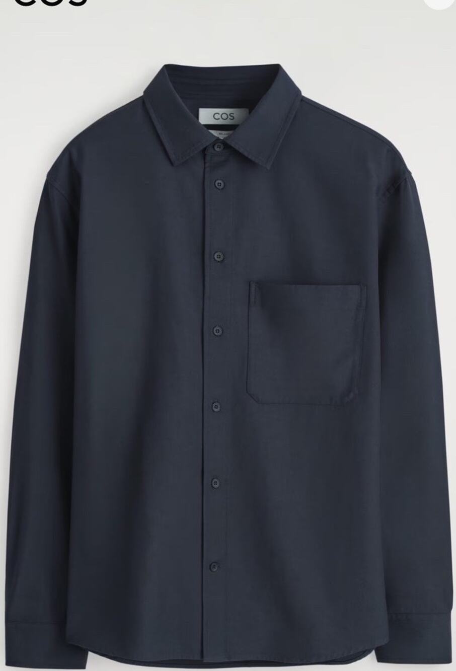 COS Men’s Navy Blue Long Sleeve Twill Button Up Shirt Large Cotton Spandex